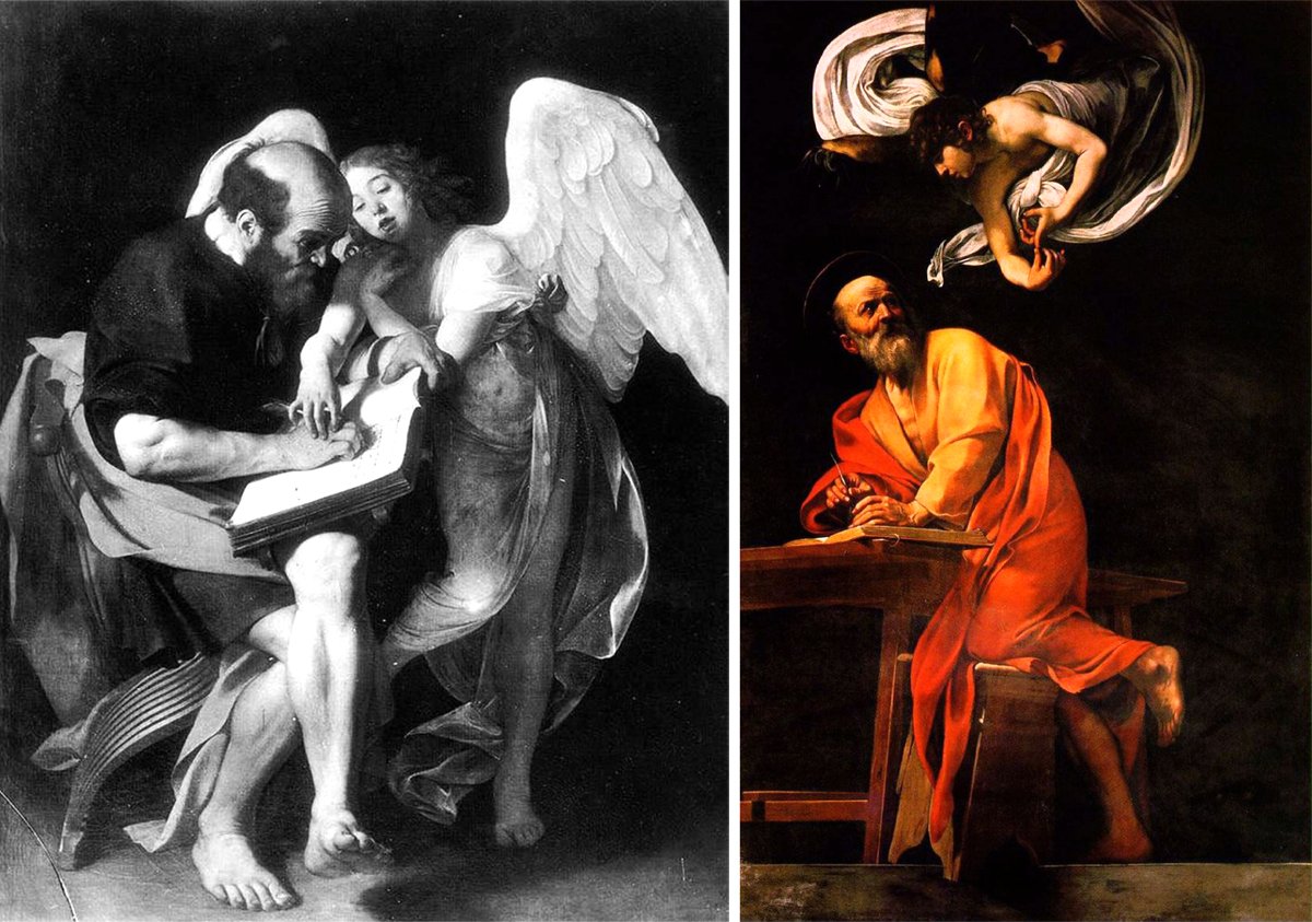 Caravaggio, *San Matteo e l’angelo*; confronto tra la prima e la seconda versione